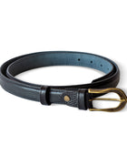 El yapımı hakiki siyah floater deri kemer – 2.5 cm unisex dana derisi, antik pirinç tokalı