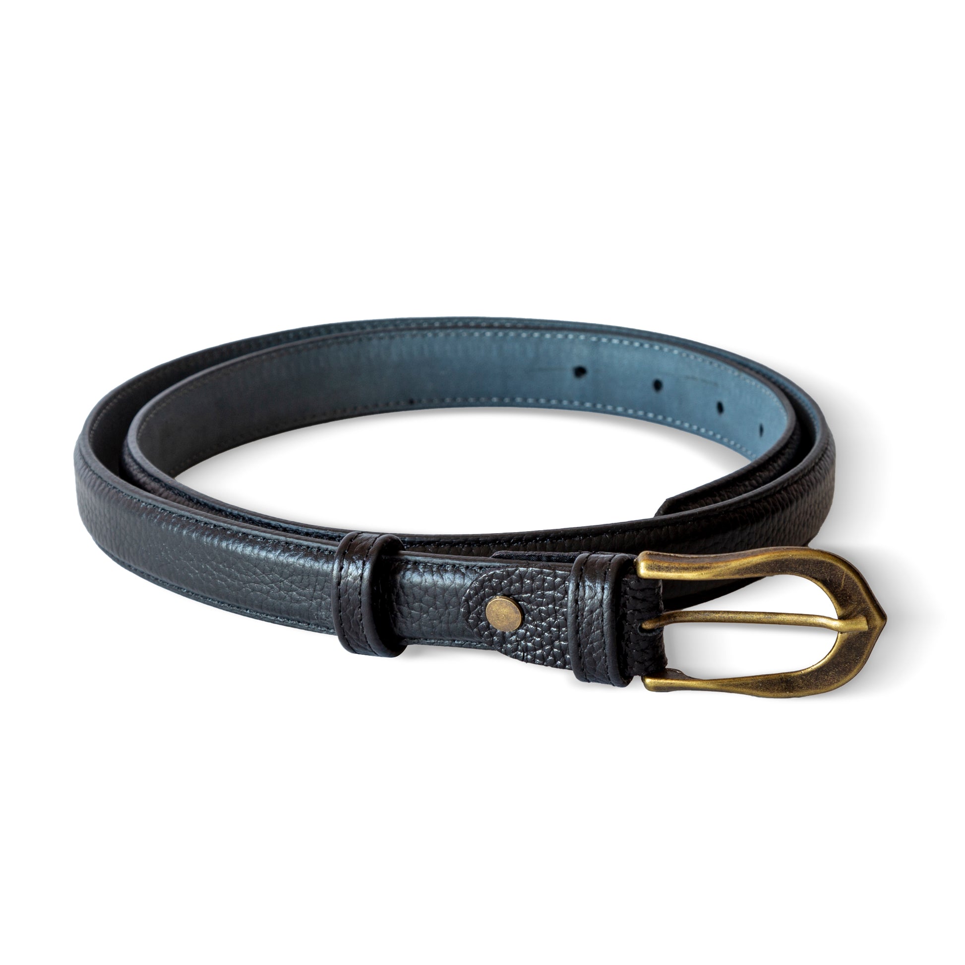 El yapımı hakiki siyah floater deri kemer – 2.5 cm unisex dana derisi, antik pirinç tokalı