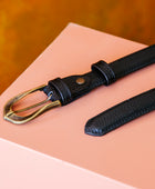 El yapımı hakiki siyah floater deri kemer – 2.5 cm unisex dana derisi, antik pirinç tokalı