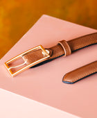 El yapımı hakiki taba floater deri kemer – 2.5 cm unisex dana derisi, altın tokalı