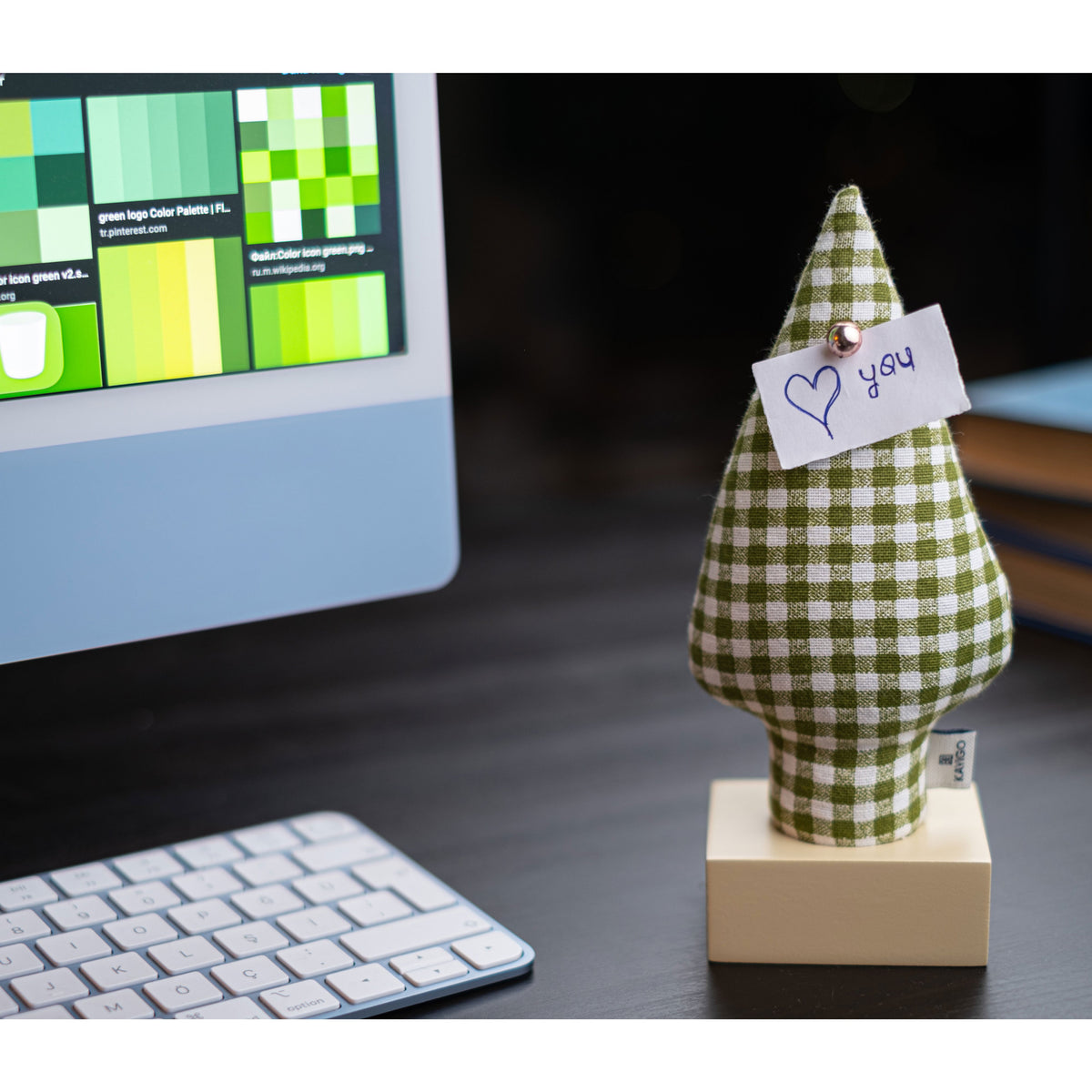 Kayigo Woody Krem Üçlü Ofis  Seti - Pötikareli Selvi