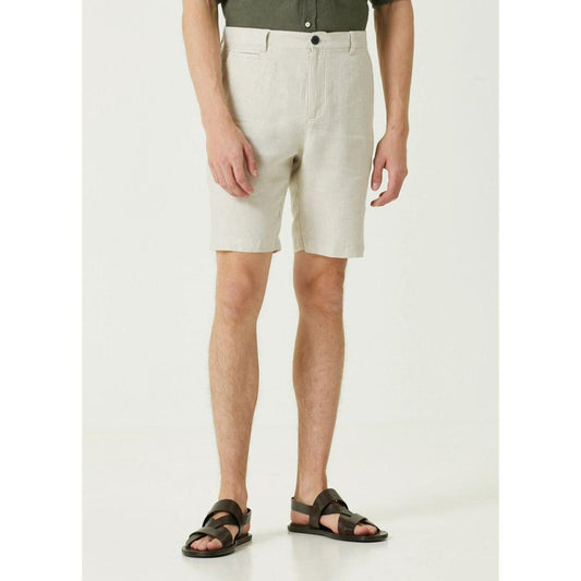 Naturel - Keten Bermuda Şort - Bonherre