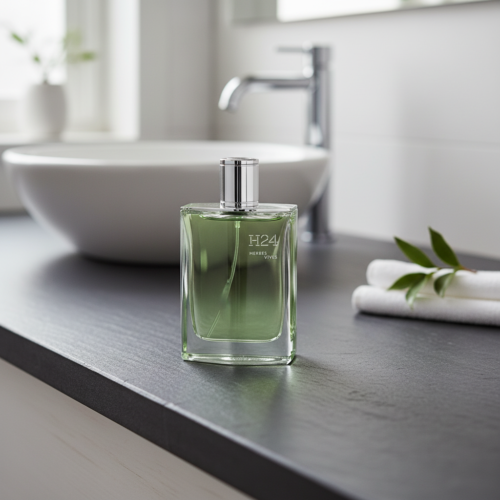 Bonherre mağazasından Hermès H24 Herbes Vives EDP, taze bitkisel ve yeşil notalı lüks erkek parfümü (100 ml).