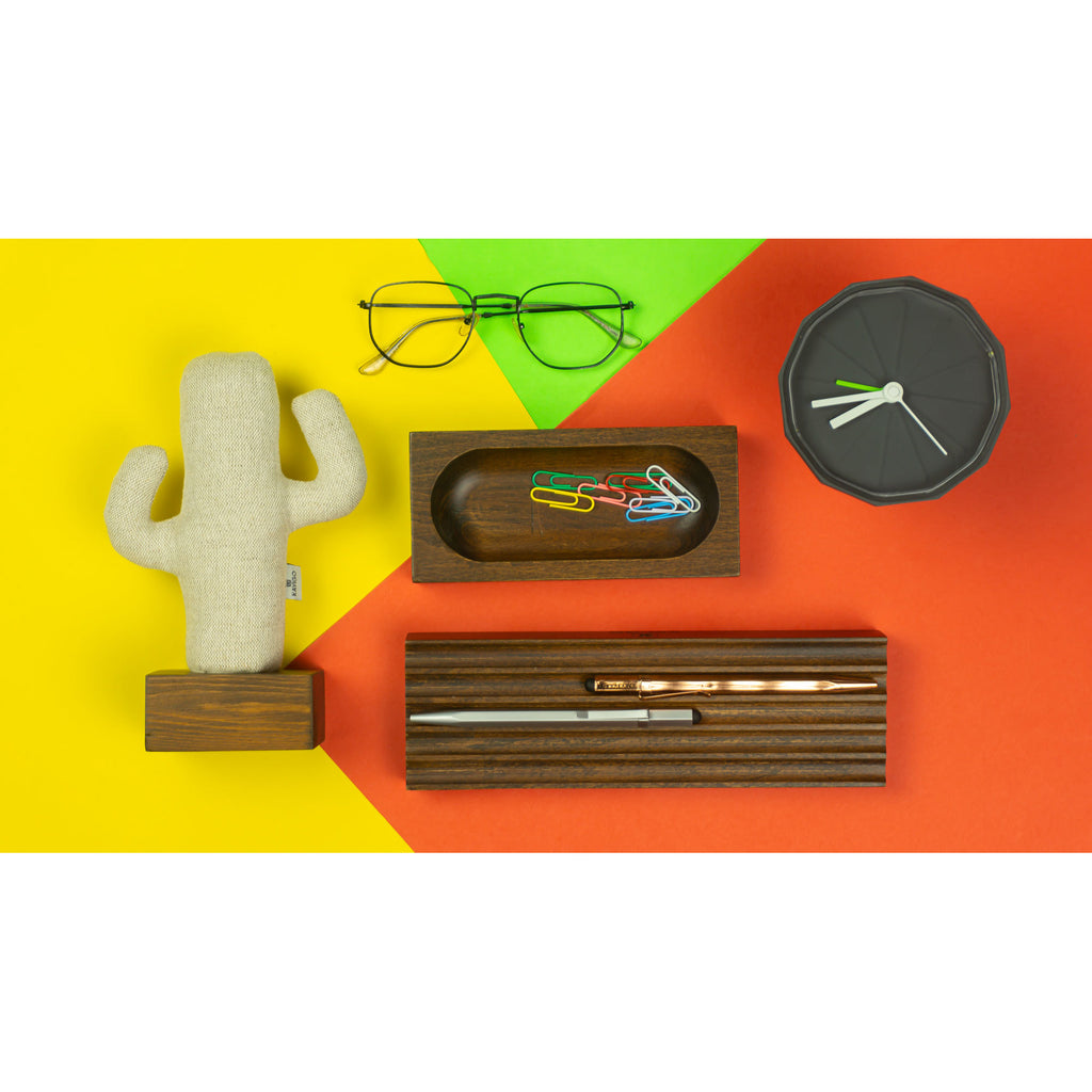 Kayigo Woody Koyu Kahverengi Ahşap Üçlü Ofis Seti - Bej Kaktüs