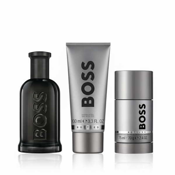Bonherre mağazasından Boss Bottled Parfum Set, mandalina, incir ağacı ve deri notalı lüks erkek parfüm seti.
