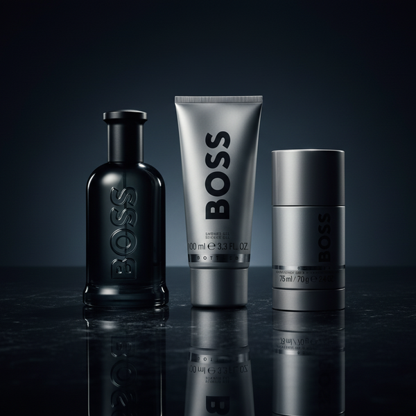 Bonherre mağazasından Boss Bottled Parfum Set, mandalina, incir ağacı ve deri notalı lüks erkek parfüm seti.