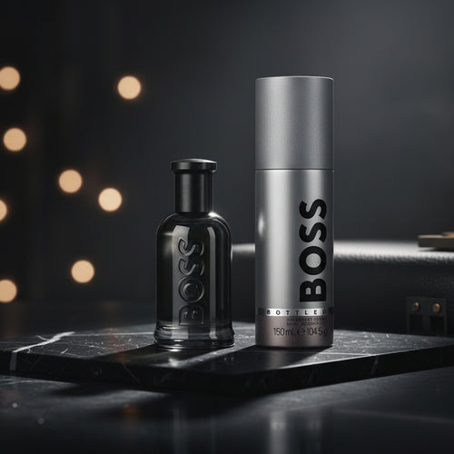 Bonherre mağazasından Boss Bottled Parfum Set, mandalina, incir ağacı ve deri notalı lüks erkek parfüm seti.