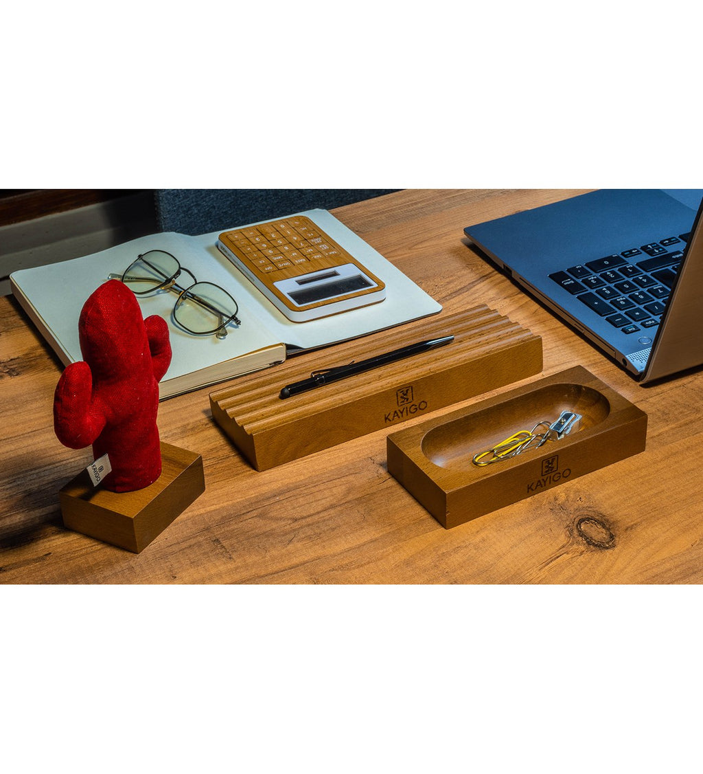 Kayigo Woody Üçlü Ofis Seti Açık Kahverengi - Kırmızı Kaktüs