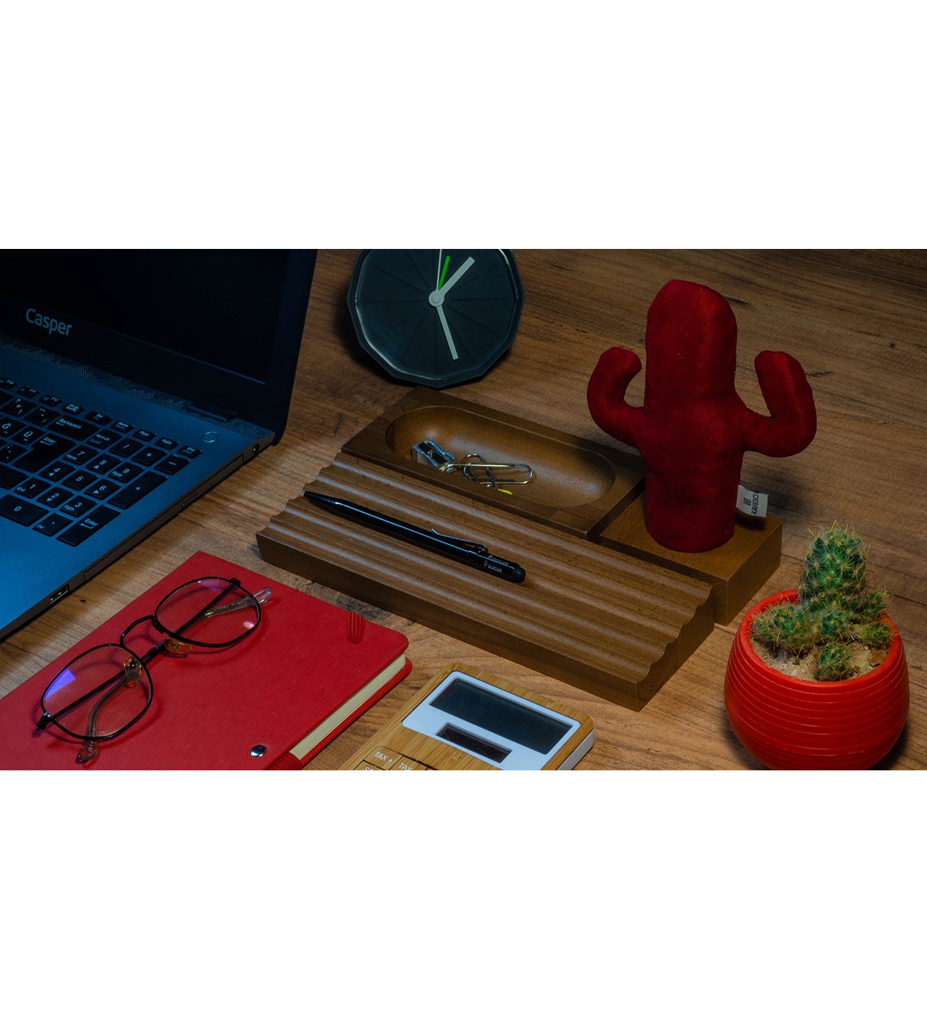 Kayigo Woody Üçlü Ofis Seti Açık Kahverengi - Kırmızı Kaktüs