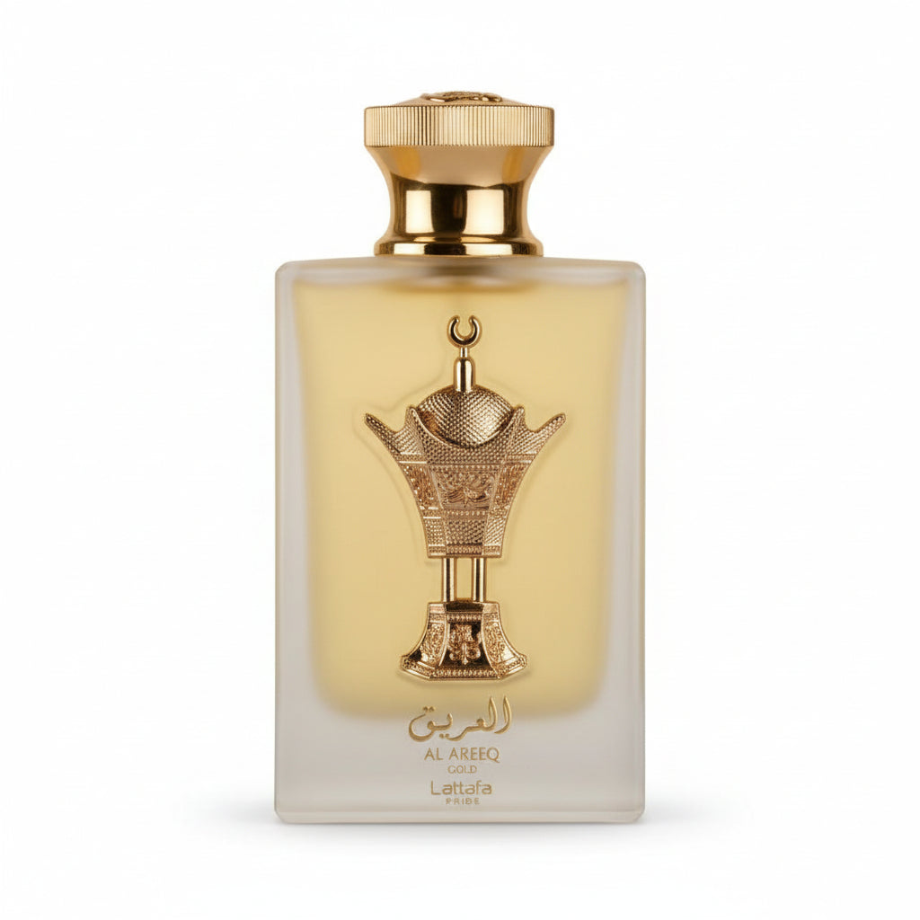 Bonherre mağazasından Lattafa Al Areeq Gold EDP, safran, siyah çay, süet ve deri notalı 100 ml unisex parfüm.