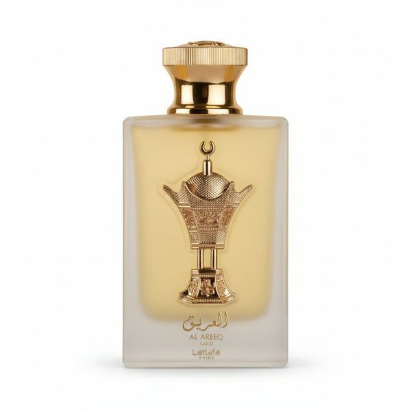 Bonherre mağazasından Lattafa Al Areeq Gold EDP, safran, siyah çay, süet ve deri notalı 100 ml unisex parfüm.