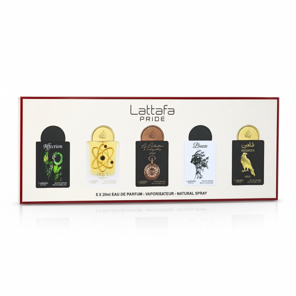 Bonherre mağazasından Lattafa Pride Gift Set Box 01, Affection, Shaheen Gold ve Tharwah Gold içeren 5'li lüks unisex parfüm seti.