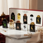 Bonherre mağazasından Lattafa Pride Gift Set Box 01, Affection, Shaheen Gold ve Tharwah Gold içeren 5'li lüks unisex parfüm seti.