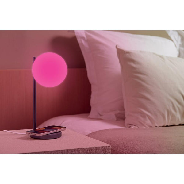 Bonherre mağazasından Lexon Bubble, 15W kablosuz şarjlı, 40W USB-C çıkışlı metalik gri tasarım LED lamba.