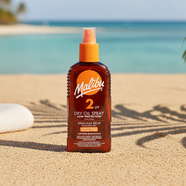 Bonherre mağazasından Malibu Dry Oil Bronzlaştırıcı Sprey SPF2, hızlı bronzluk sağlayan lüks kuru yağ.