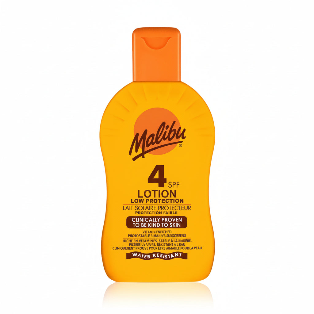 Bonherre mağazasından Malibu Güneş Koruyucu Losyon SPF4, bronzlaştırıcı etkili ve vitaminli lüks güneş kremi.