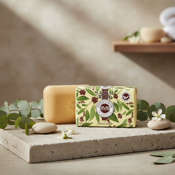 Bonherre mağazasından Monotheme Sandal Ağacı (Sandal Wood) katı sabun, çay ağacı yağı içeren antibakteriyel lüks İtalyan sabunu.