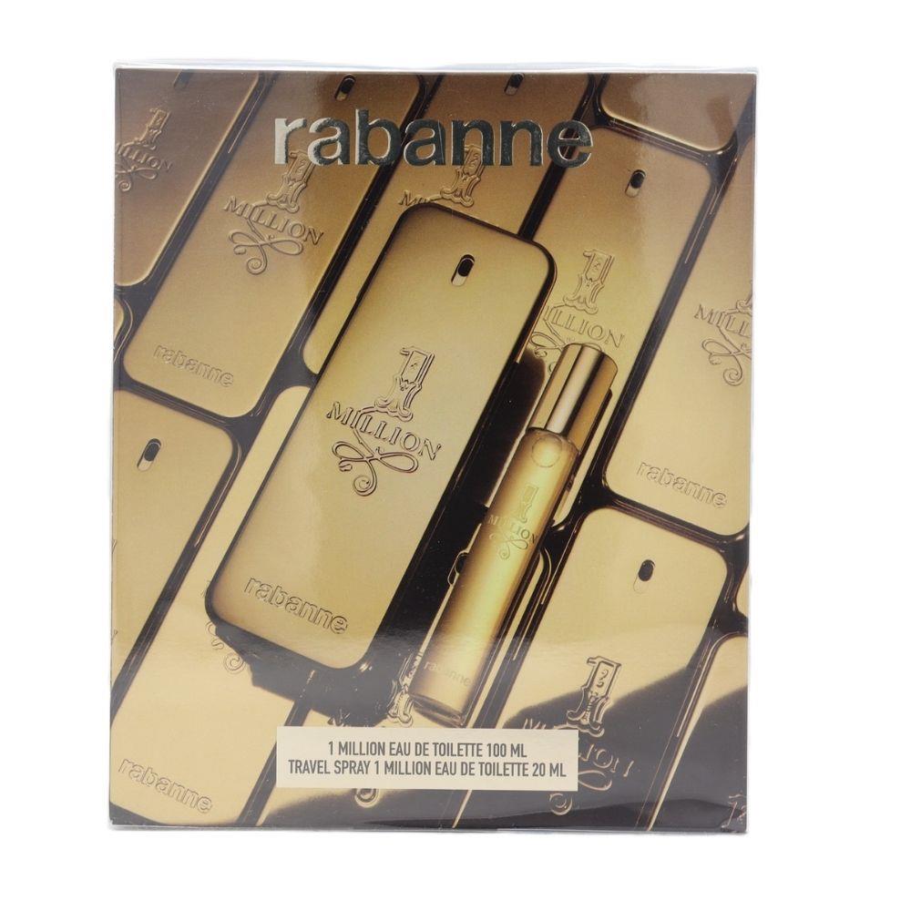 Bonherre mağazasından Paco Rabanne One Million Eau de Toilette set, 100 ml ve 20 ml seyahat boyu içeren lüks erkek parfüm seti.