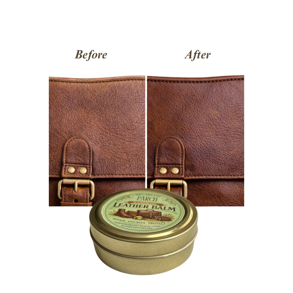 Bonherre mağazasından Parch Fashion Leather Balm, hakiki deri ürünler için doğal içerikli besleyici ve koruyucu deri bakım kremi.