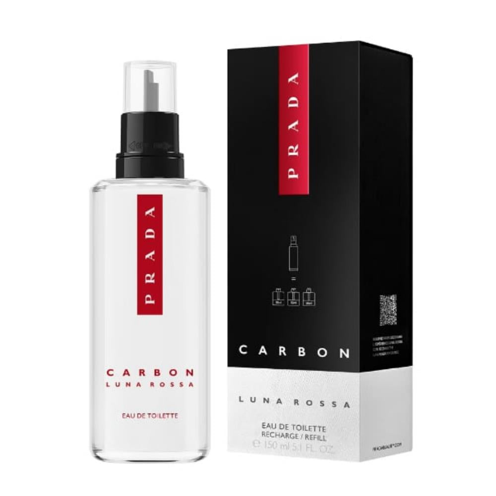 Bonherre mağazasından Prada Luna Rossa Carbon EDT 150 ml Refill, metalik notalı ve mineral derinlikli sürdürülebilir lüks erkek parfümü.