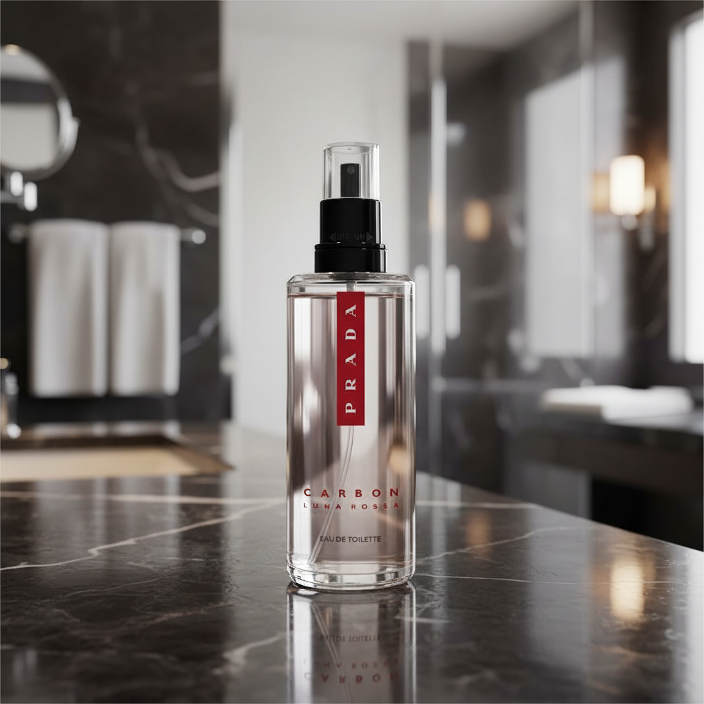 Bonherre mağazasından Prada Luna Rossa Carbon EDT 150 ml Refill, metalik notalı ve mineral derinlikli sürdürülebilir lüks erkek parfümü.