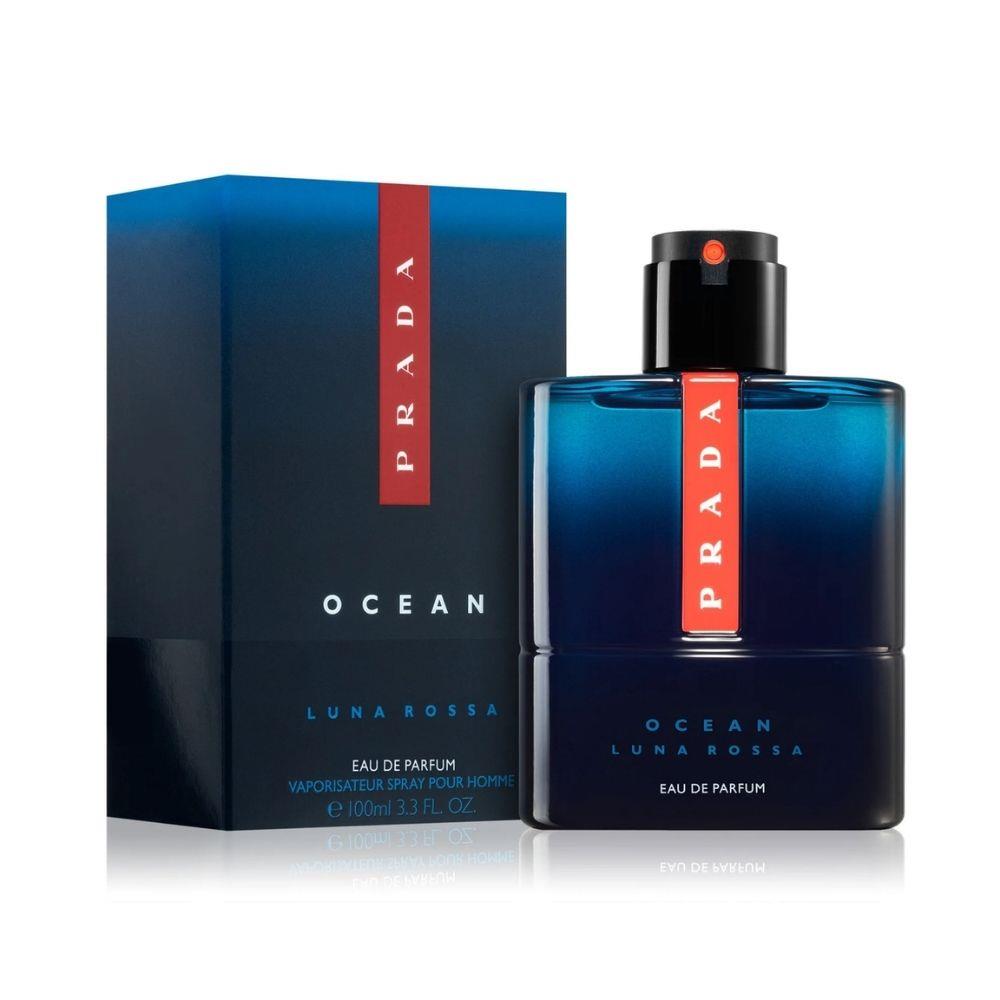 Bonherre mağazasından Prada Luna Rossa Ocean EDP 100 ml, süsen, süet ve karamel notalı, derin okyanus mavisi şık erkek parfümü.