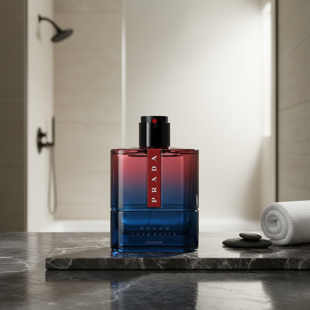 Bonherre mağazasından Prada Luna Rossa Ocean Le Parfum 100 ml, safran ve meşe notalı, doldurulabilir lüks erkek parfümü.