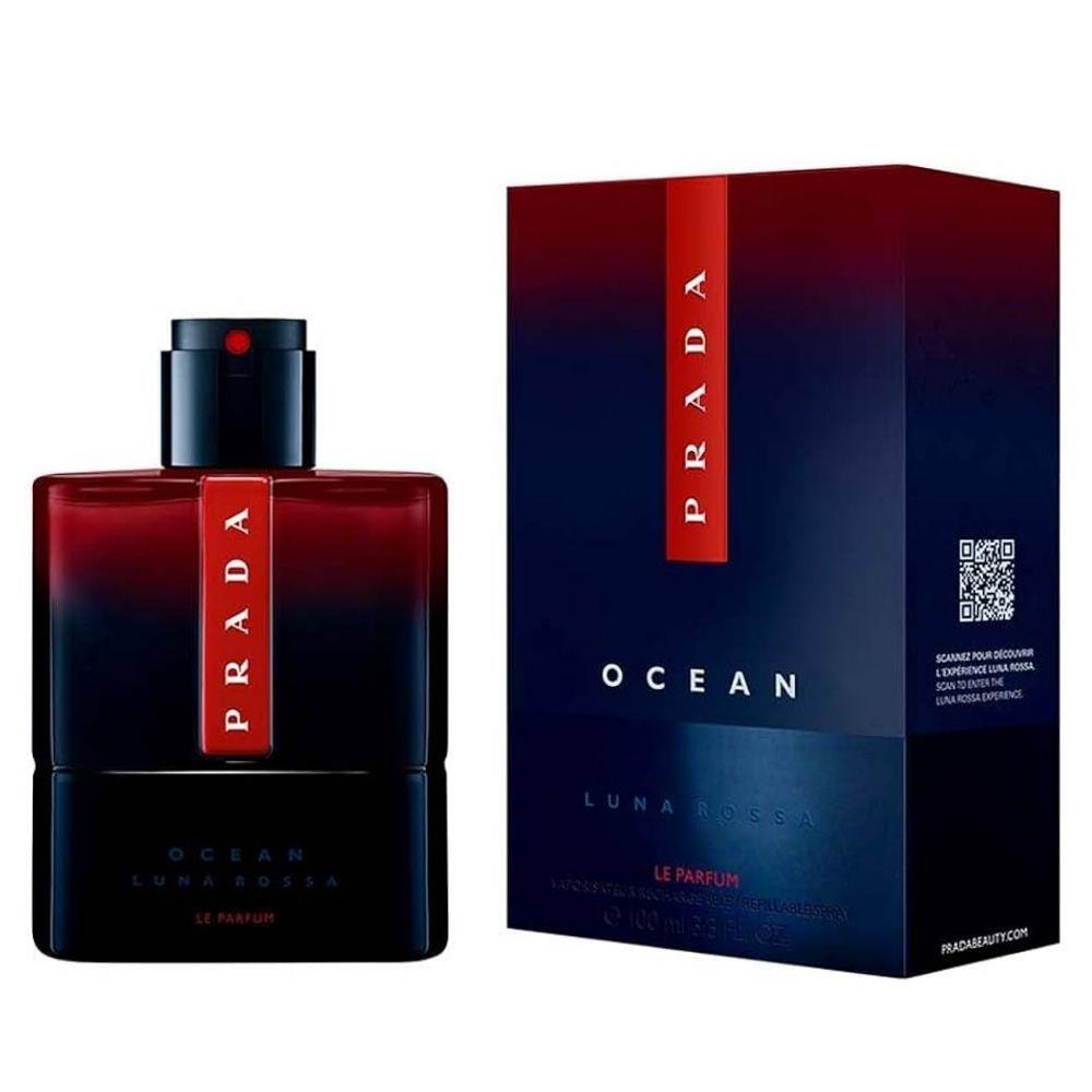 Bonherre mağazasından Prada Luna Rossa Ocean Le Parfum 100 ml, safran ve meşe notalı, doldurulabilir lüks erkek parfümü.