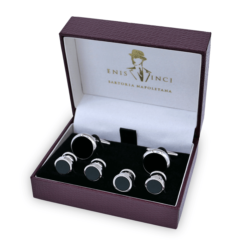 4'lü Oniks Elbise Zımbaları ve Kol Düğmesi Seti - Bonherre