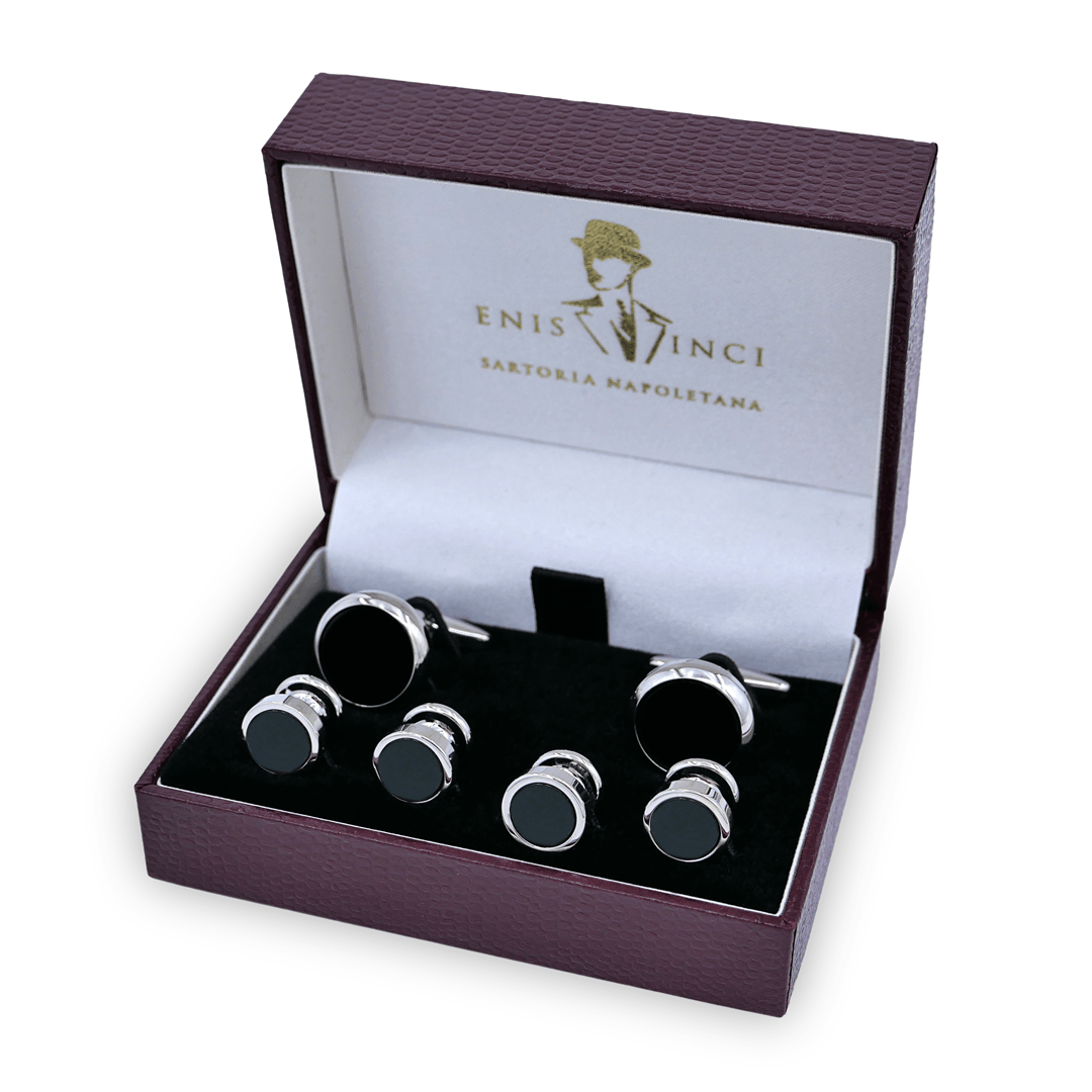 4'lü Oniks Elbise Zımbaları ve Kol Düğmesi Seti - Bonherre