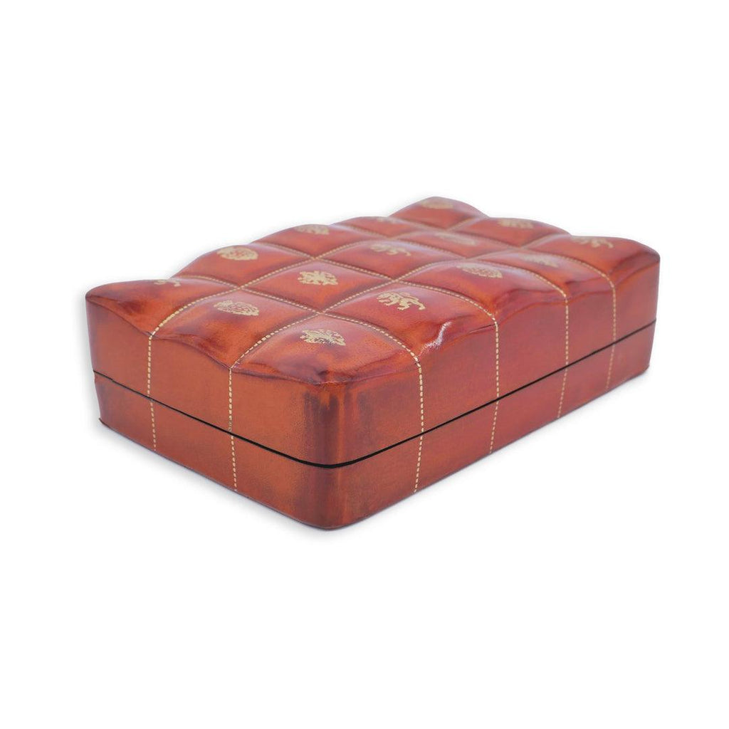 Deri Aksesuar Kutusu - Konyak Altın Florentine Amblemli - Bonherre