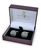 Gri Tonları Paisley Yuvarlak Mineli Kol Düğmesi - Bonherre