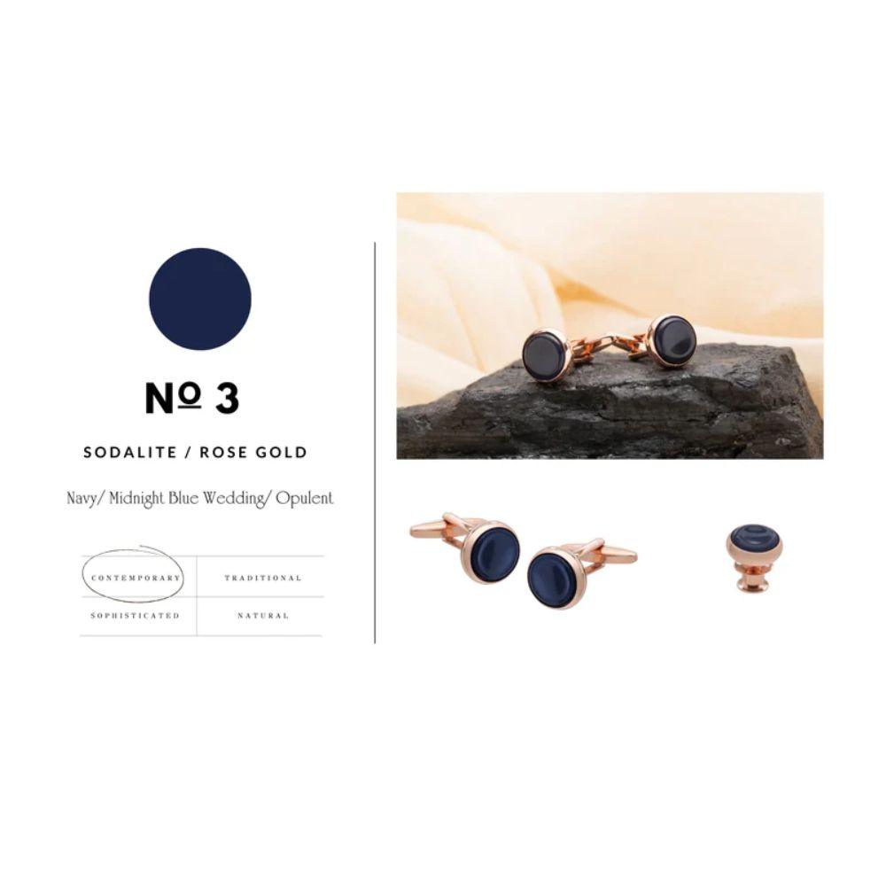 Signature Koleksiyonu No3 Sodalit ve Pembe Altın Kol Düğmeleri - Bonherre