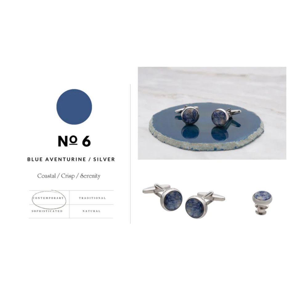 Signature Koleksiyonu No6 Mavi Aventurin ve Gümüş Kol Düğmeleri - Bonherre