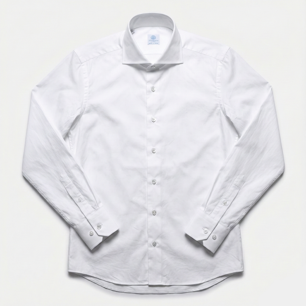 Vanacore Napoli - Klasik Beyaz Poplin Kesik Gömlek