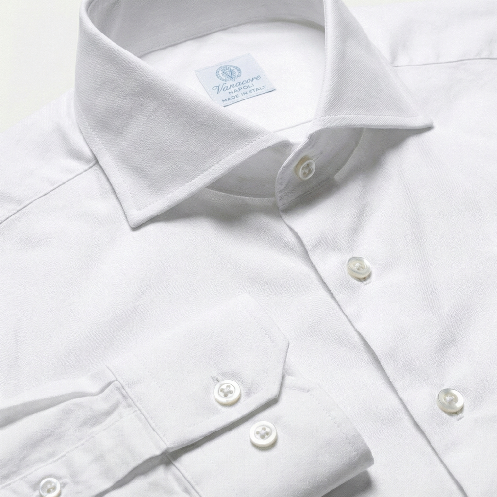 Vanacore Napoli - Klasik Beyaz Poplin Kesik Gömlek