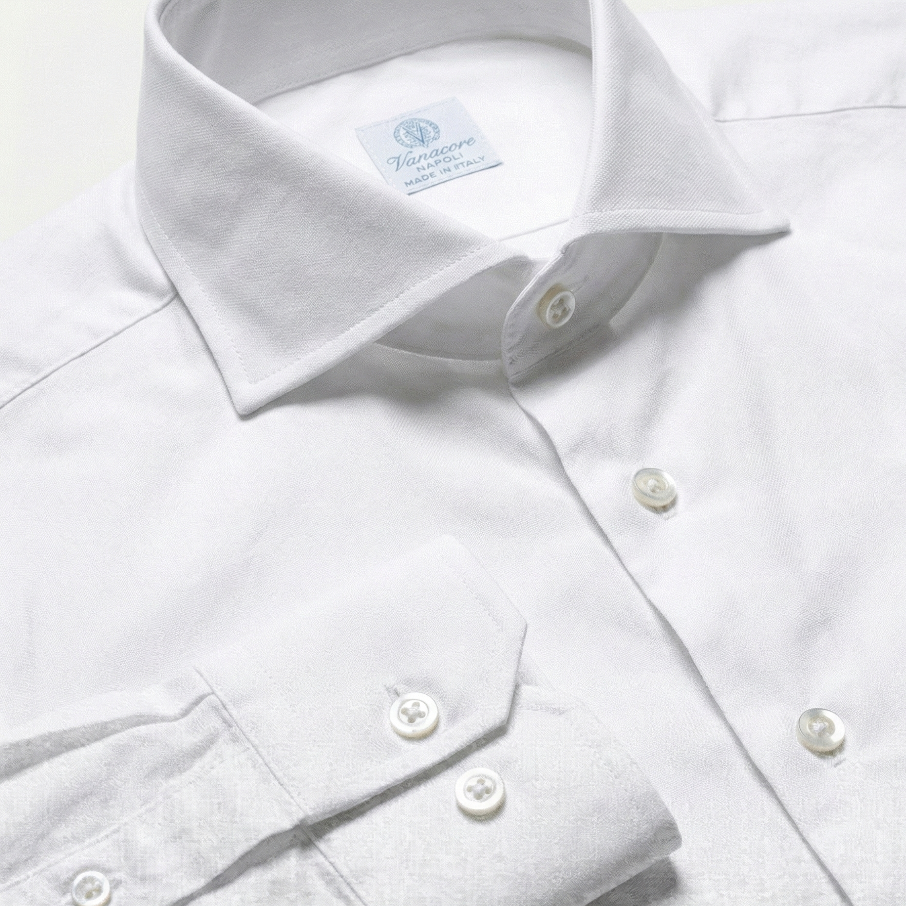 Vanacore Napoli - Klasik Beyaz Poplin Kesik Gömlek