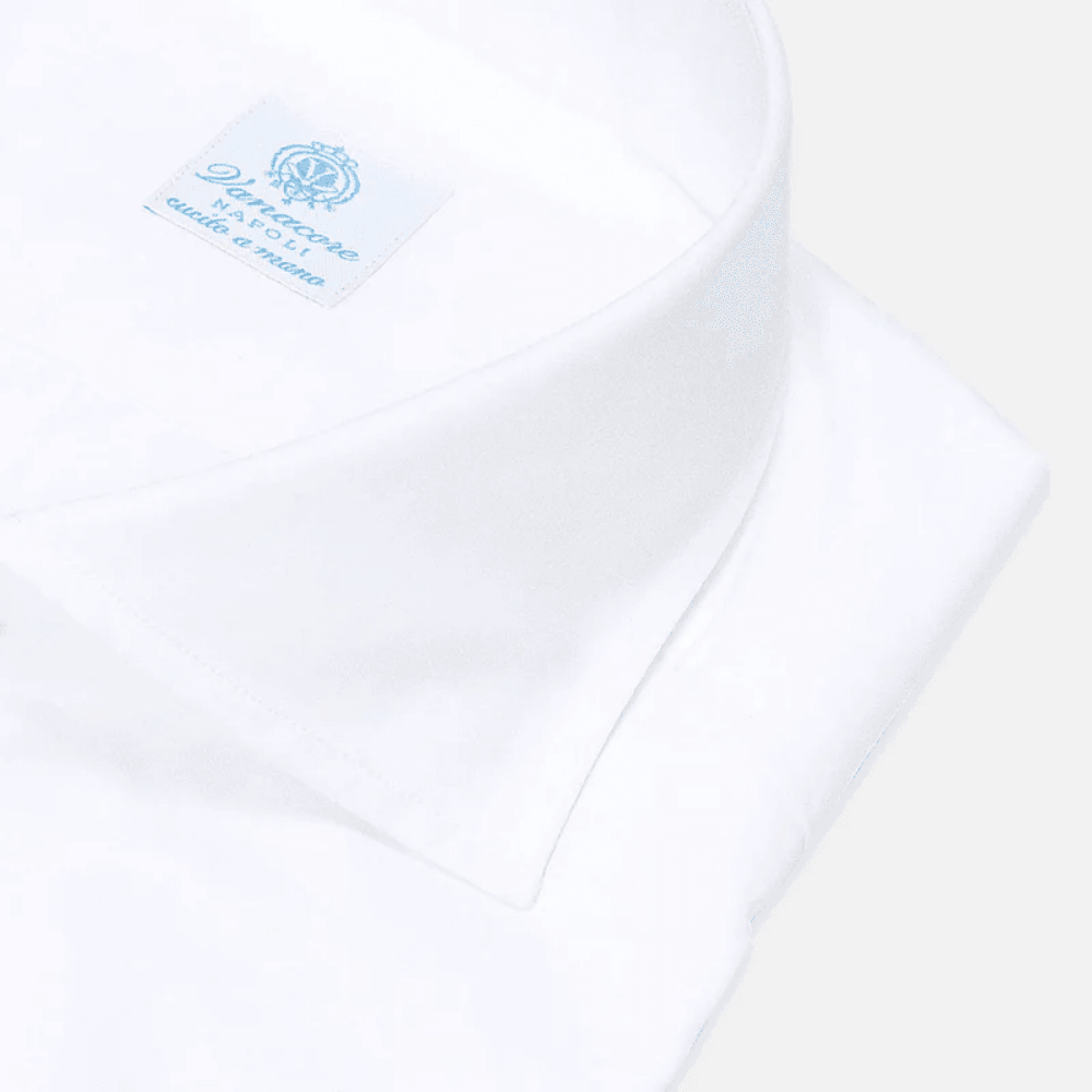 Vanacore Napoli - Klasik Beyaz Poplin Kesik Gömlek - Bonherre