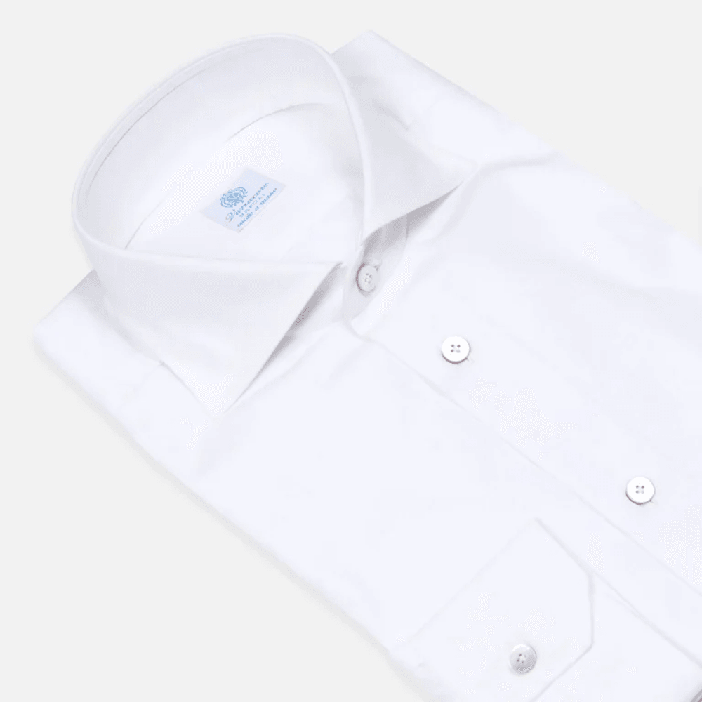 Vanacore Napoli - Klasik Beyaz Poplin Kesik Gömlek - Bonherre