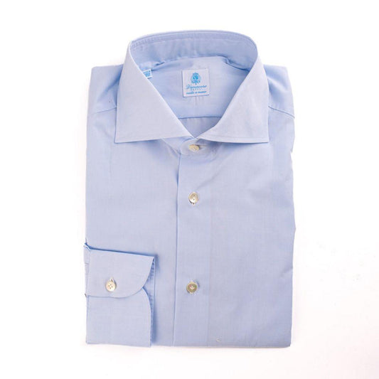 Vanacore Napoli - Klasik Mavi Poplin Kesik Gömlek - Bonherre