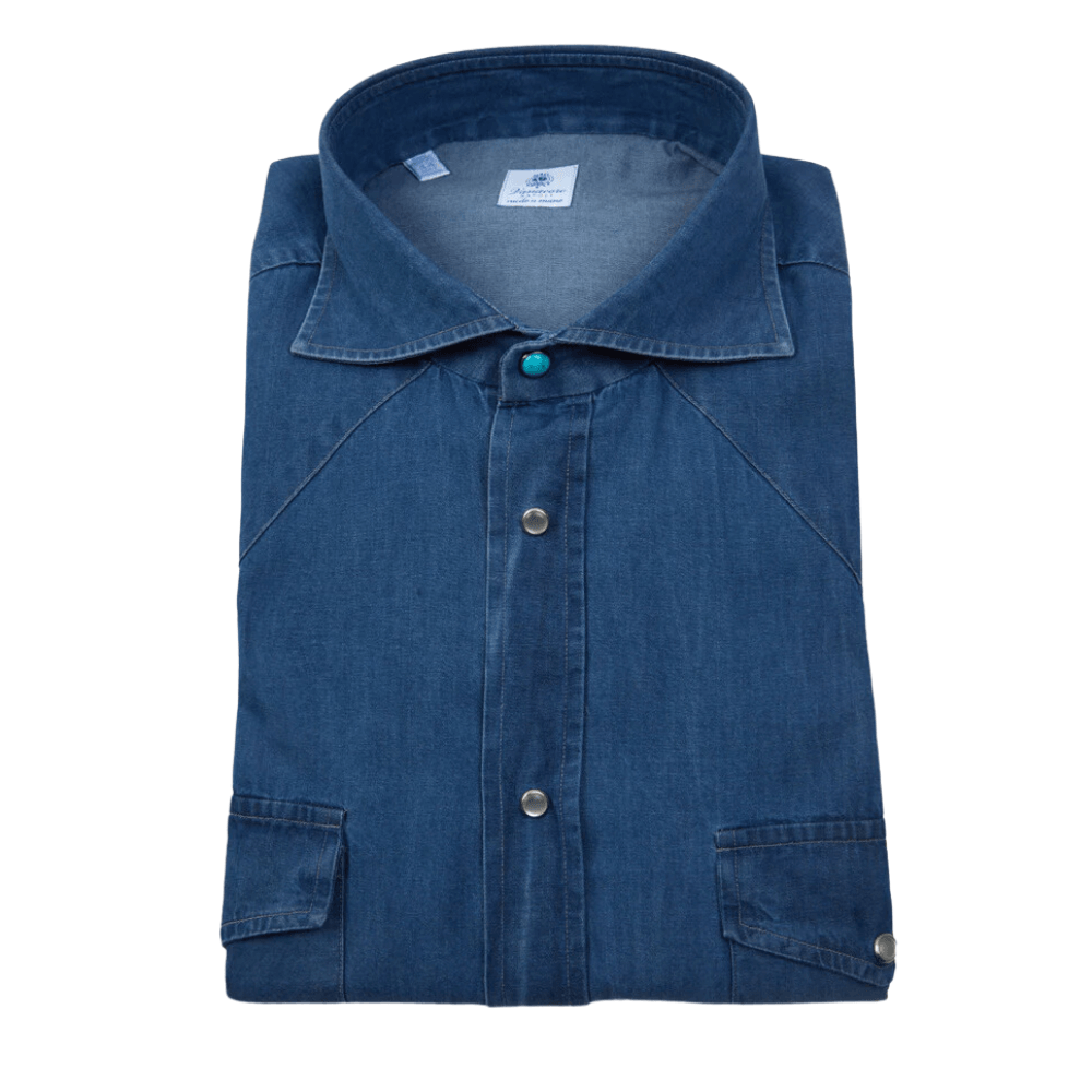 Vanacore Napoli - Mavi Denim Rodeo Gömlek - Bonherre