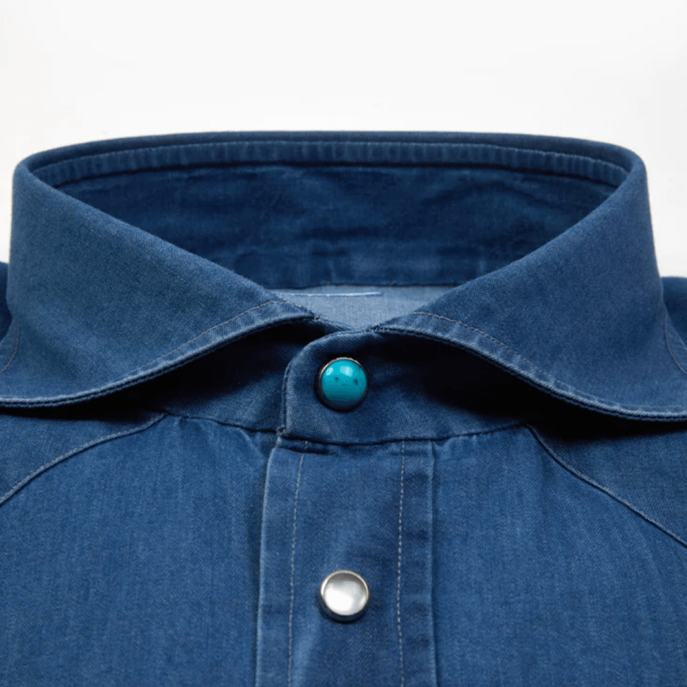 Vanacore Napoli - Mavi Denim Rodeo Gömlek - Bonherre