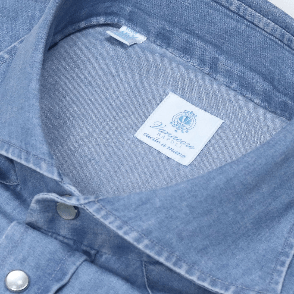 Vanacore Napoli - Orta Mavi Denim Rodeo Gömlek - Bonherre