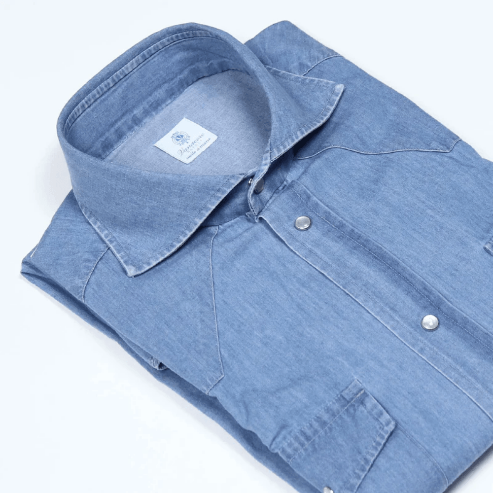 Vanacore Napoli - Orta Mavi Denim Rodeo Gömlek - Bonherre