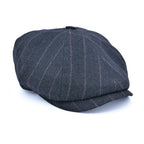 Yün 30's 8 Panel Koyu Gri İğneli Çizgili Flanel Şapka - Bonherre