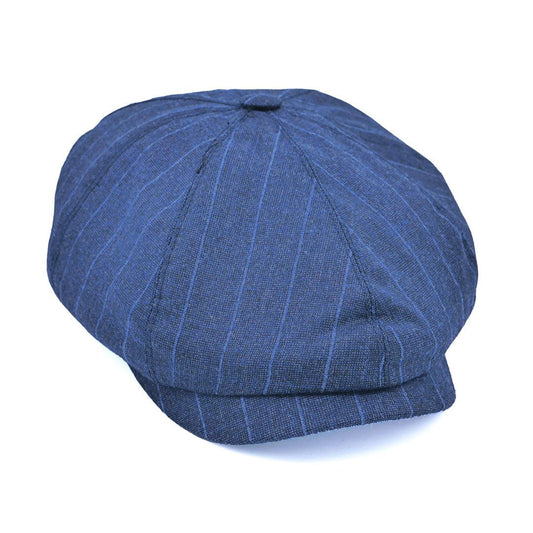 Yün 30's 8 Parça Lacivert Pimli Çizgili Flanel Şapka - Bonherre