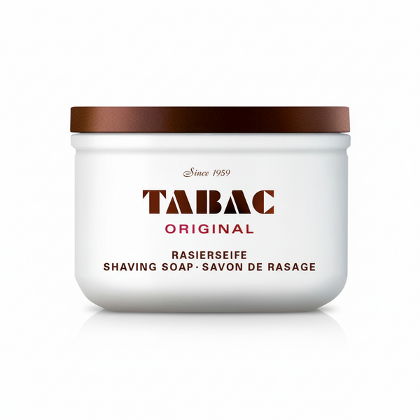 Bonherre mağazasından Tabac Original, ikonik beyaz seramik kasede sunulan 125 g geleneksel tıraş sabunu.