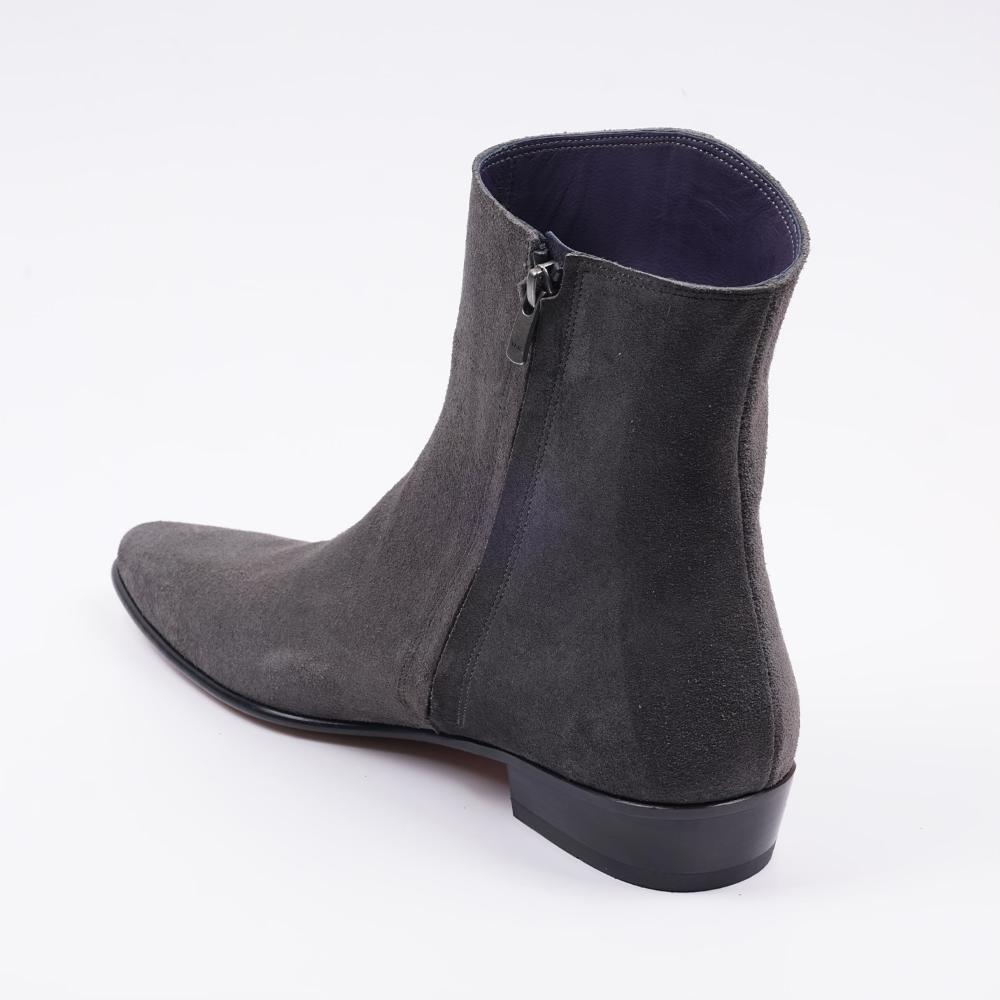 Neil Stacked Heel Bot - Süet Gri - Bonherre