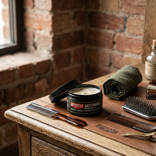 Bonherre mağazasından Uppercut Deluxe Matte Hair Pomade seyahat boyu, orta tutuşlu ve doğal mat bitişli erkek saç waxı.