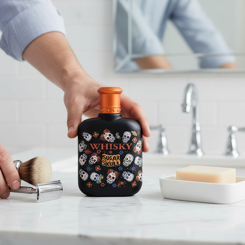 Bonherre mağazasından Whisky Sugar Skull EDT, Meksika karnavalı temalı, Türk gülü ve paçuli notalı renkli tasarımlı erkek parfümü.